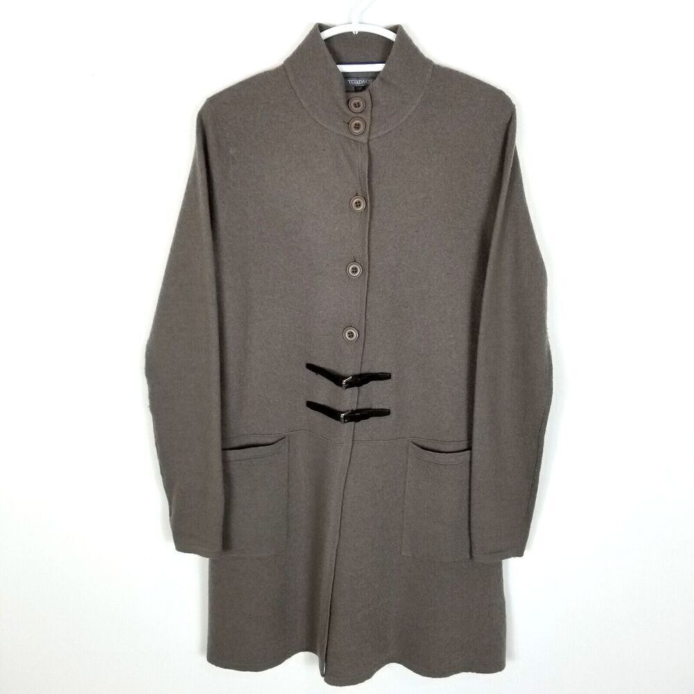 Toad &‎ Co. Women Devon Boiled Merino Wool Cardigan Jacket Size M Grey Button Up